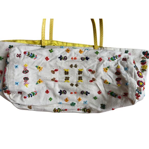 Fendi White Canvas Beaded Roll Tote Bag - Picture 3 of 7